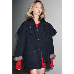 ZARA HOODED CONTRAST LAPEL TRENCH COAT ZW COLLECTION